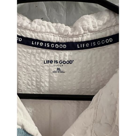 Life Is Good Sleep White Embroidered Button Front Sleep Shirt Sz Xl - Picture 5 of 7